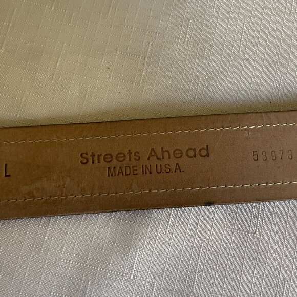 Streets Ahead Calf Hair Brown Metallic Gold Leather Belt EUC sz L - Picture 4 of 7